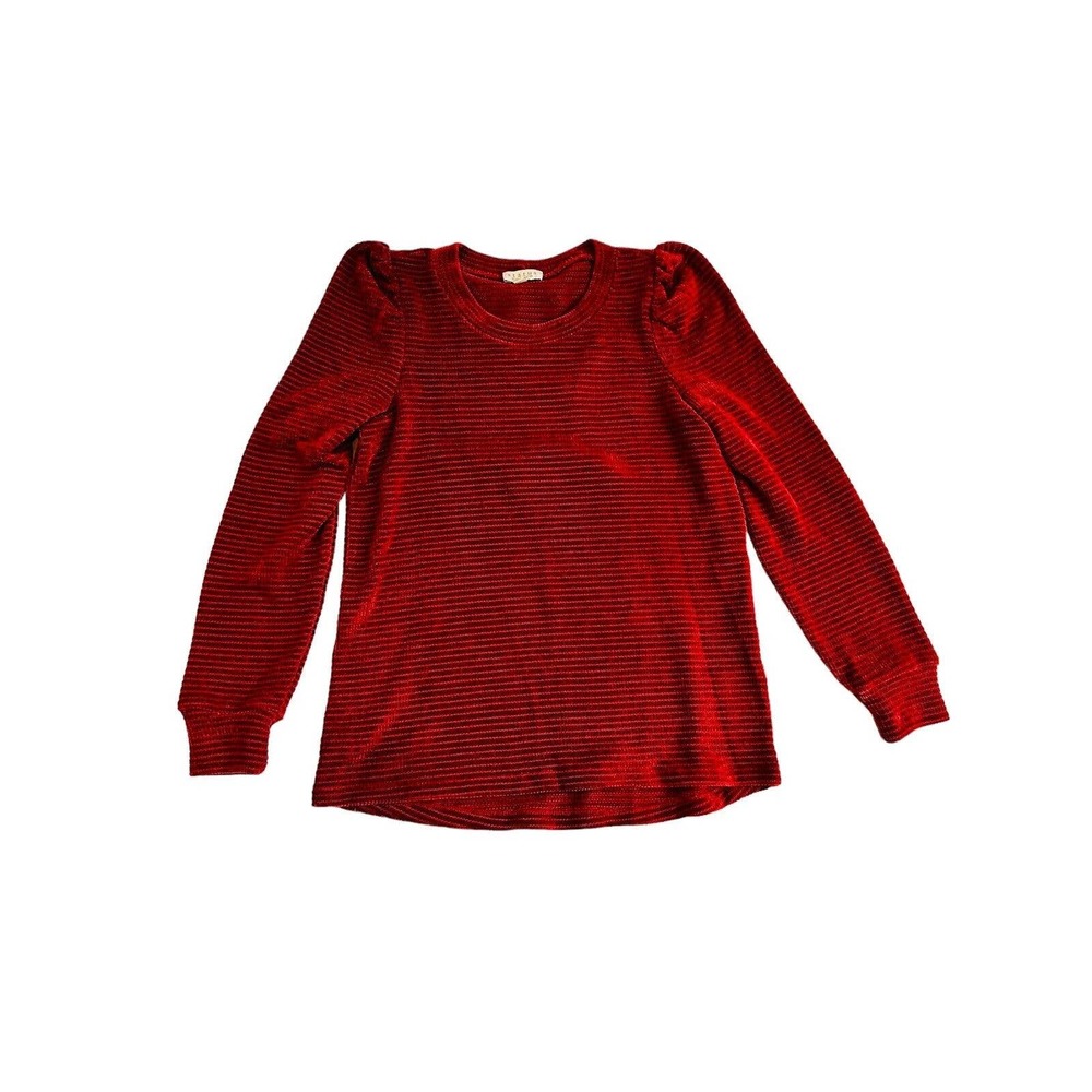 STATUS By Chenault Marled Knit Puffed Sleeve Pullover In Red Small